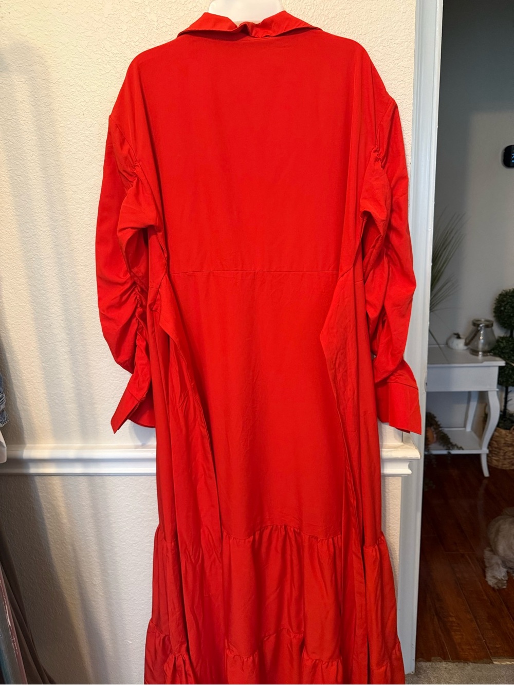 Red Button-Front Tiered Maxi Dress XL RED - Picture 2 of 12
